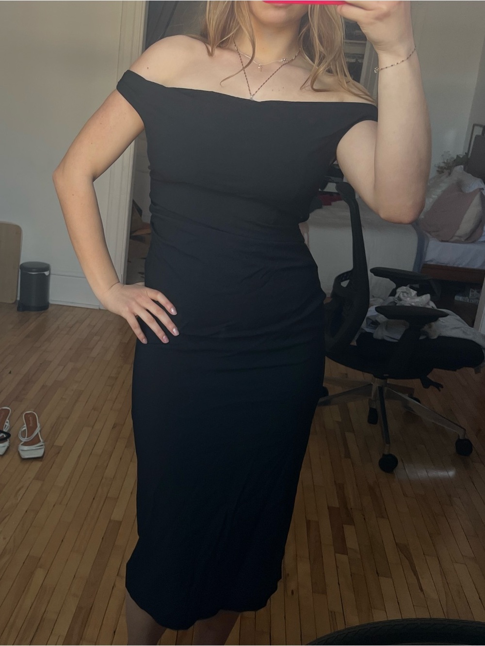 Cocktail Black Off-the-Shoulder Midi Dress